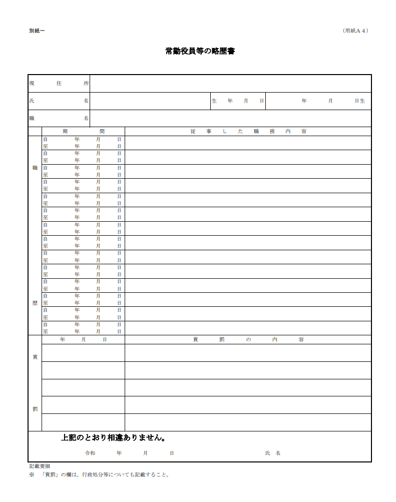 常勤役員等略歴